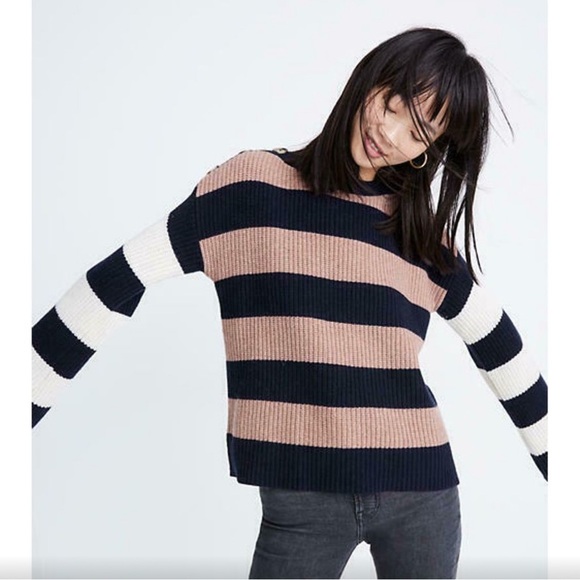 Madewell Sweaters - Madewell Calloway Boatneck Pullover Sweater in Stripe Mix Heather Earth size L